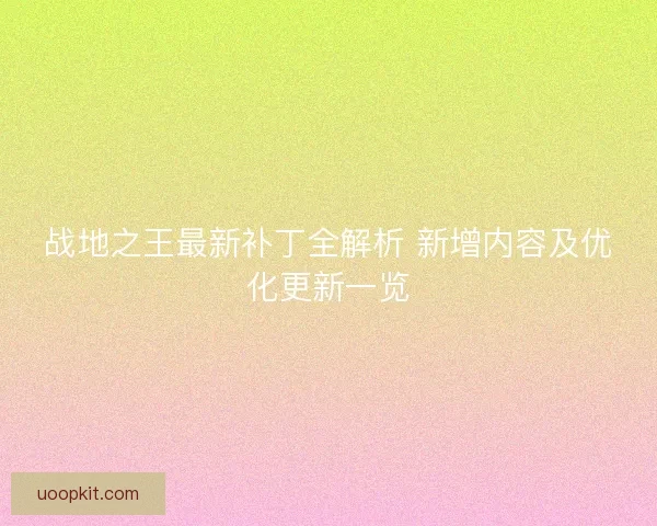 战地之王最新补丁全解析 新增内容及优化更新一览